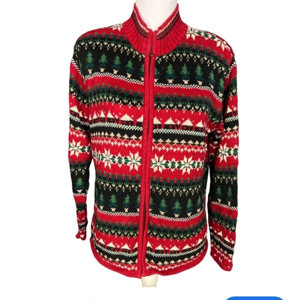 CHRISTMAS SWEATER VINTAGE HEIRLOOM Women’s SZ SM Holiday Full Zip Cardigan EUC